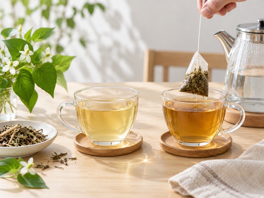 熱水沖泡魚腥草茶與浸泡時間示意