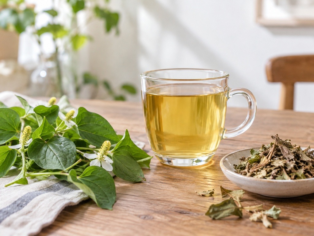 秝豐魚腥草茶搭配乾燥魚腥草與沖泡茶飲